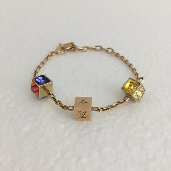Louis Vuitton Crystal Gamble Station Bracelet 8" 100% Authentic Gold Plated - Picture 1 of 9